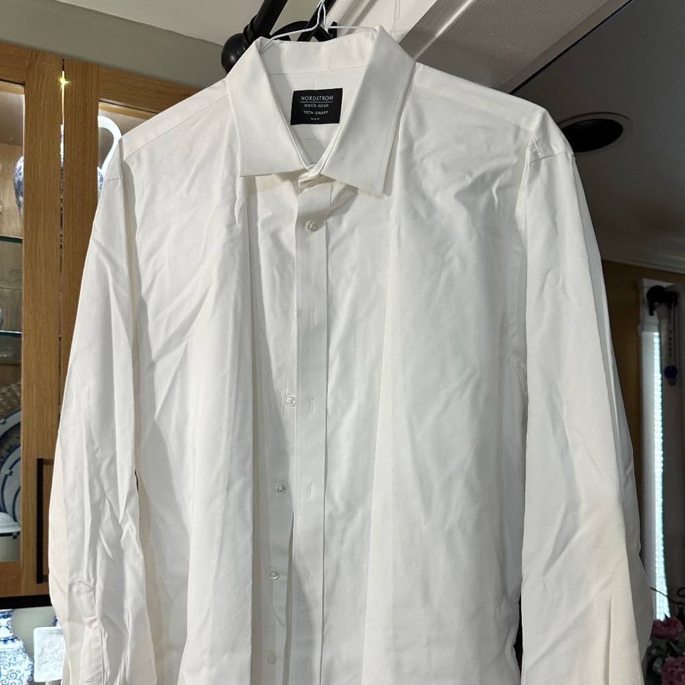 Nordstrom Men's Shop Tech-Smart Trim Fit White 18 ½ 34-35